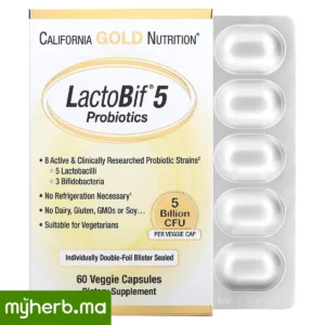 California Gold Nutrition LactoBif 5 Probiotiques 5 milliards UFC 60 Capsules